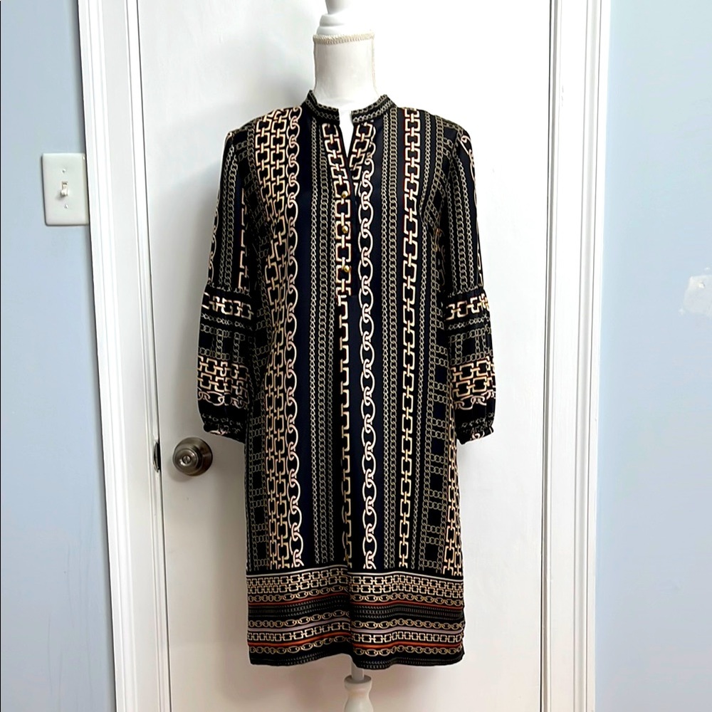 Sara Campbell Black and Tan Bishop Sleeve Dress